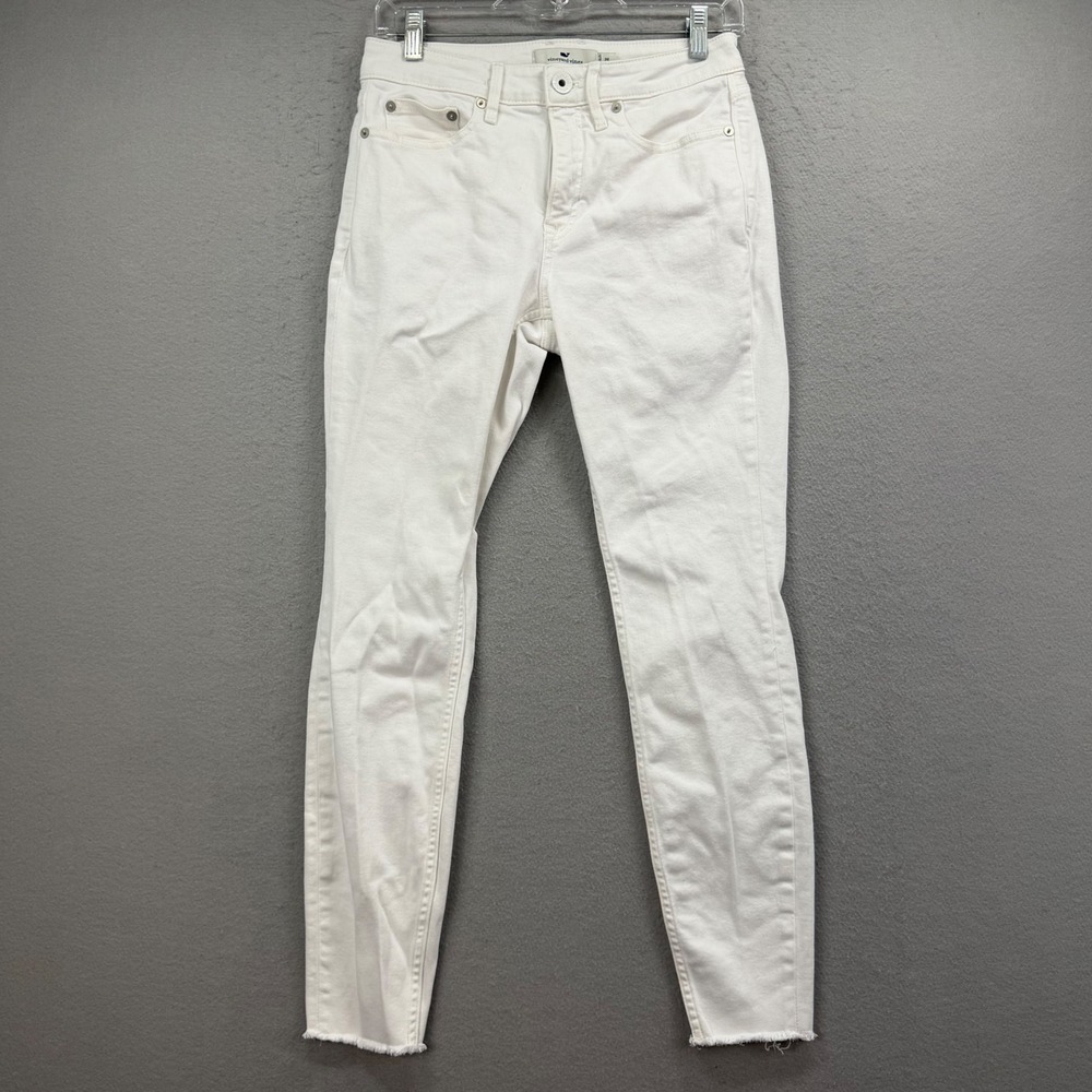 Vineyard Vines Jeans Women 26 White Raw Hem Denim Pants High Rise Skinny Coastal